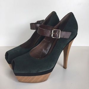 Marni Forest Green Suede Platform Pump